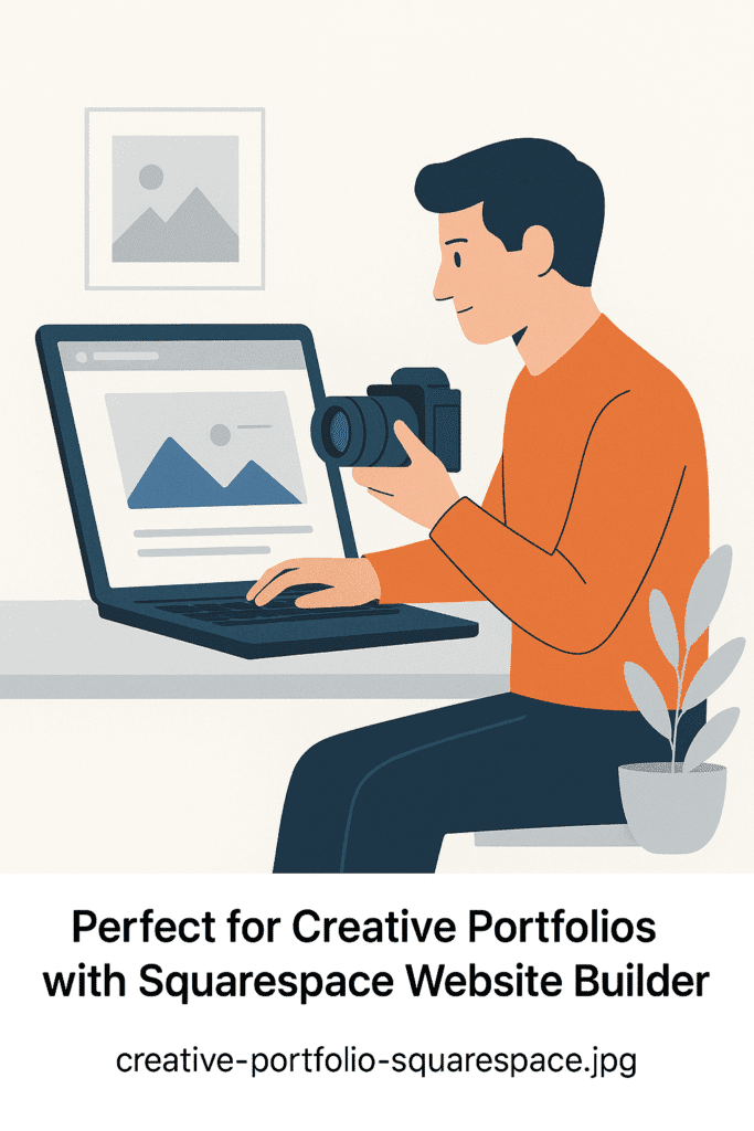 Photographer designing a creative portfolio on Squarespace with a sleek and minimal template.